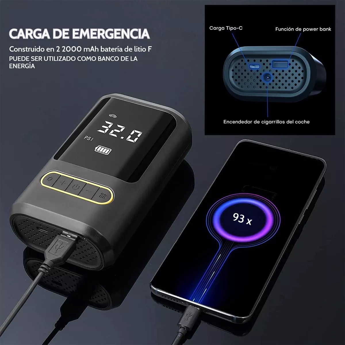 Compresor De Aire Portatil 80w Inflador De Llantas Bomba