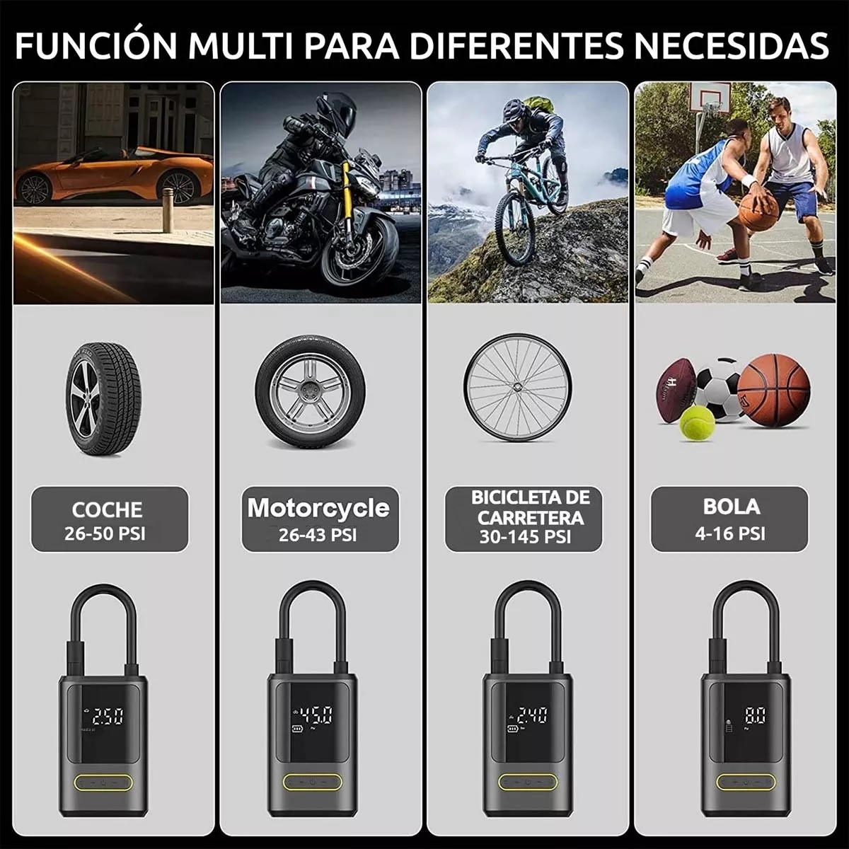 Compresor De Aire Portatil 80w Inflador De Llantas Bomba