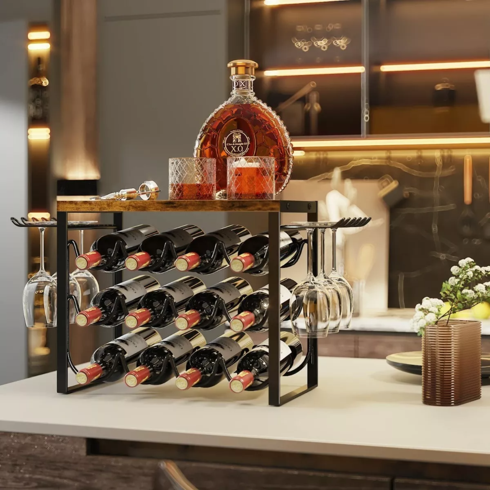12 Botellas Vino Estante Metálico Apilable Cava Del Hogar