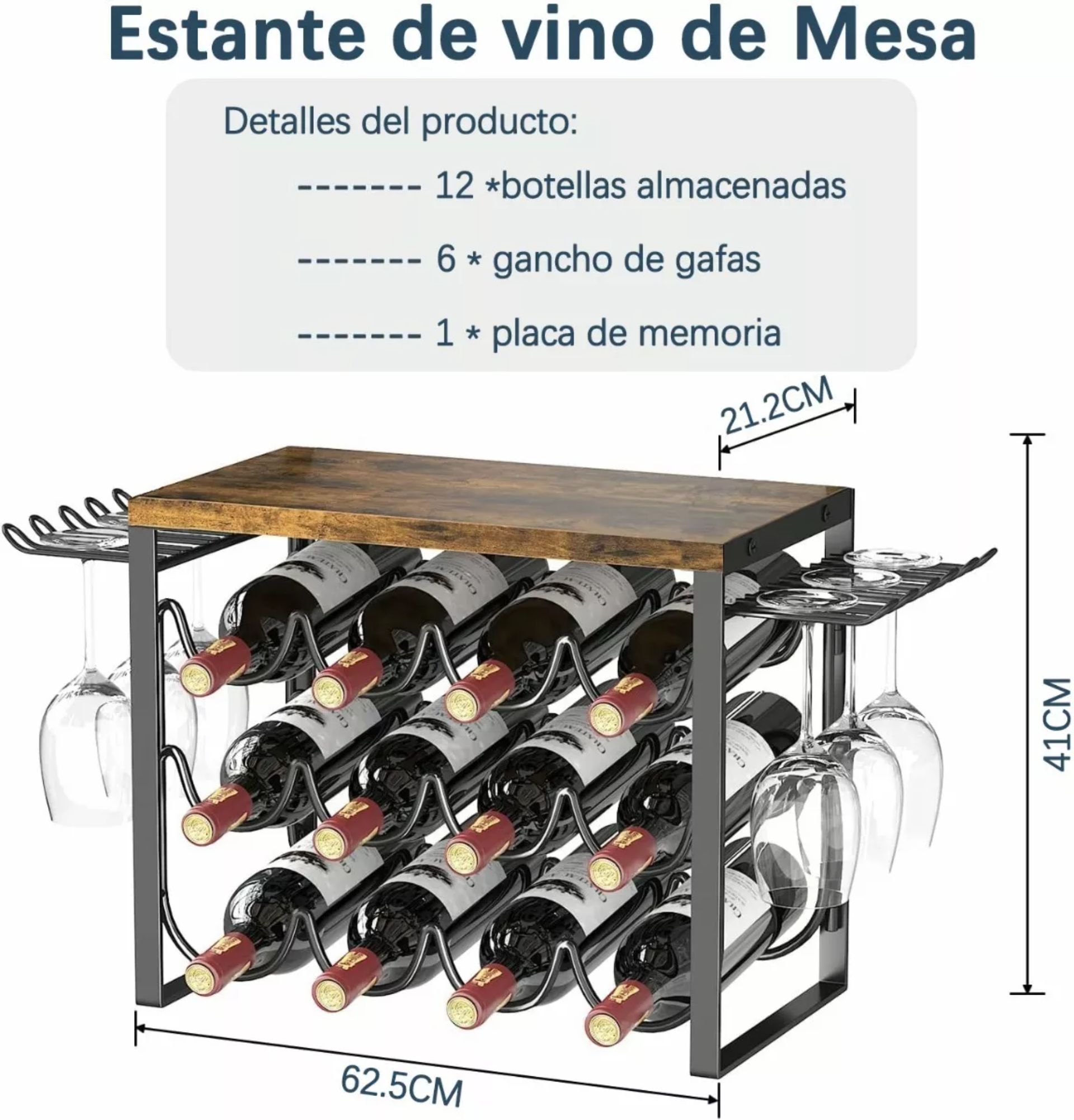 12 Botellas Vino Estante Metálico Apilable Cava Del Hogar