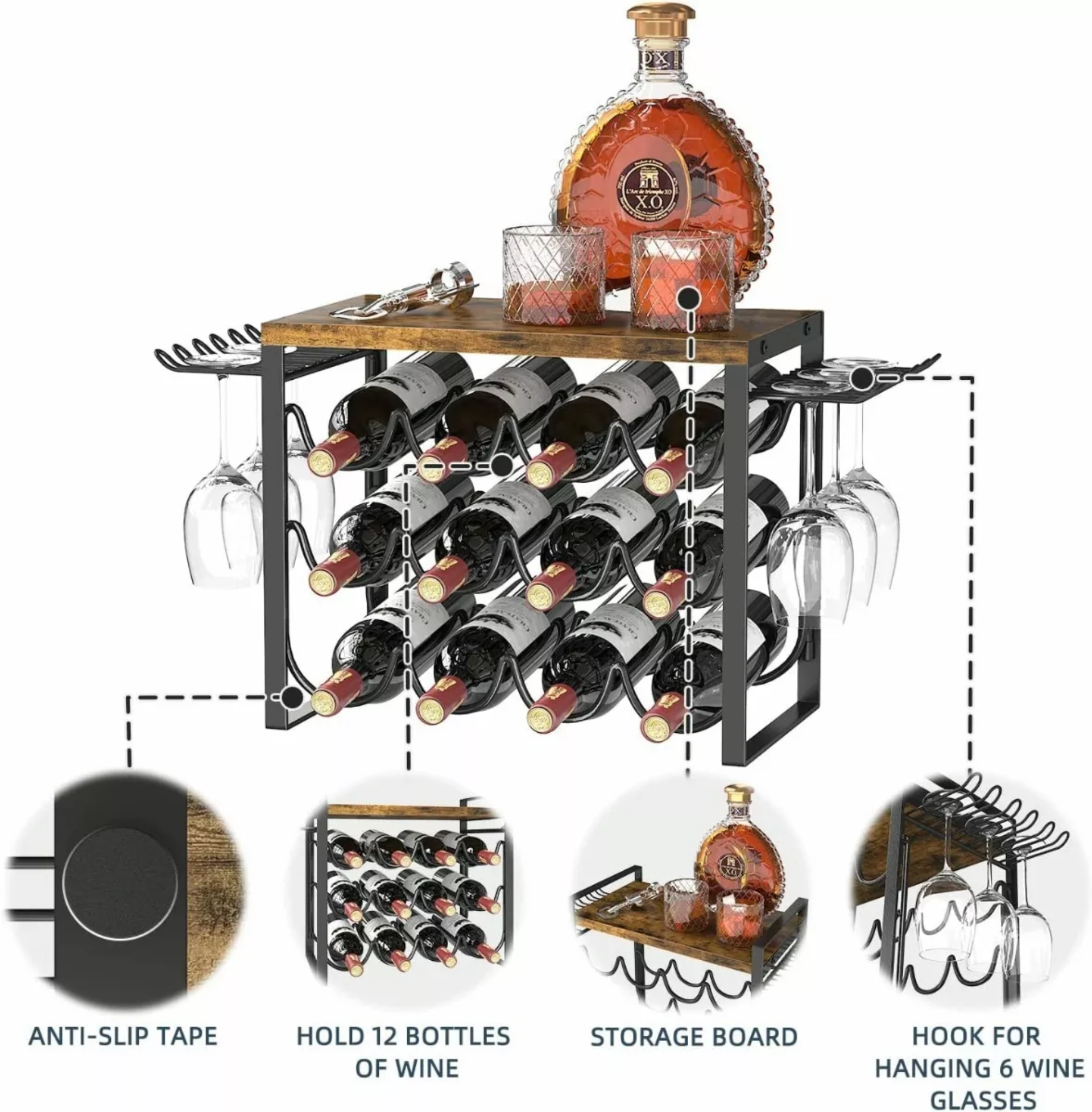12 Botellas Vino Estante Metálico Apilable Cava Del Hogar