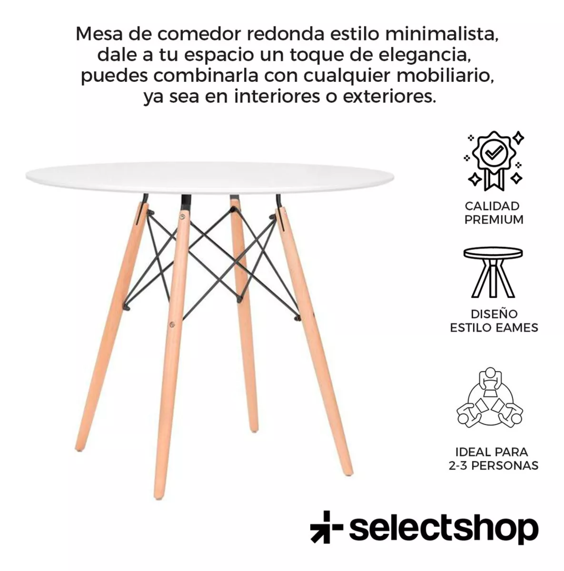 Mesa Comedor Eames Desayunador Redonda Minimalista 60cm