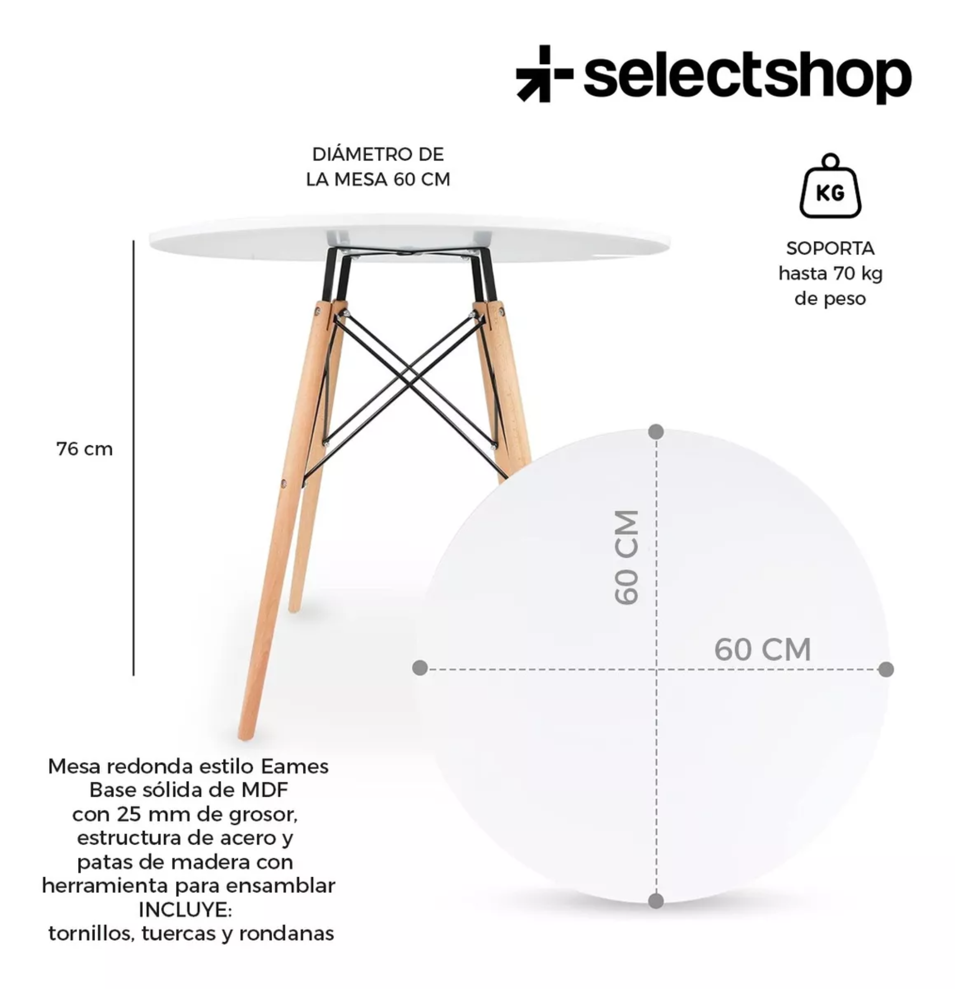 Mesa Comedor Eames Desayunador Redonda Minimalista 60cm