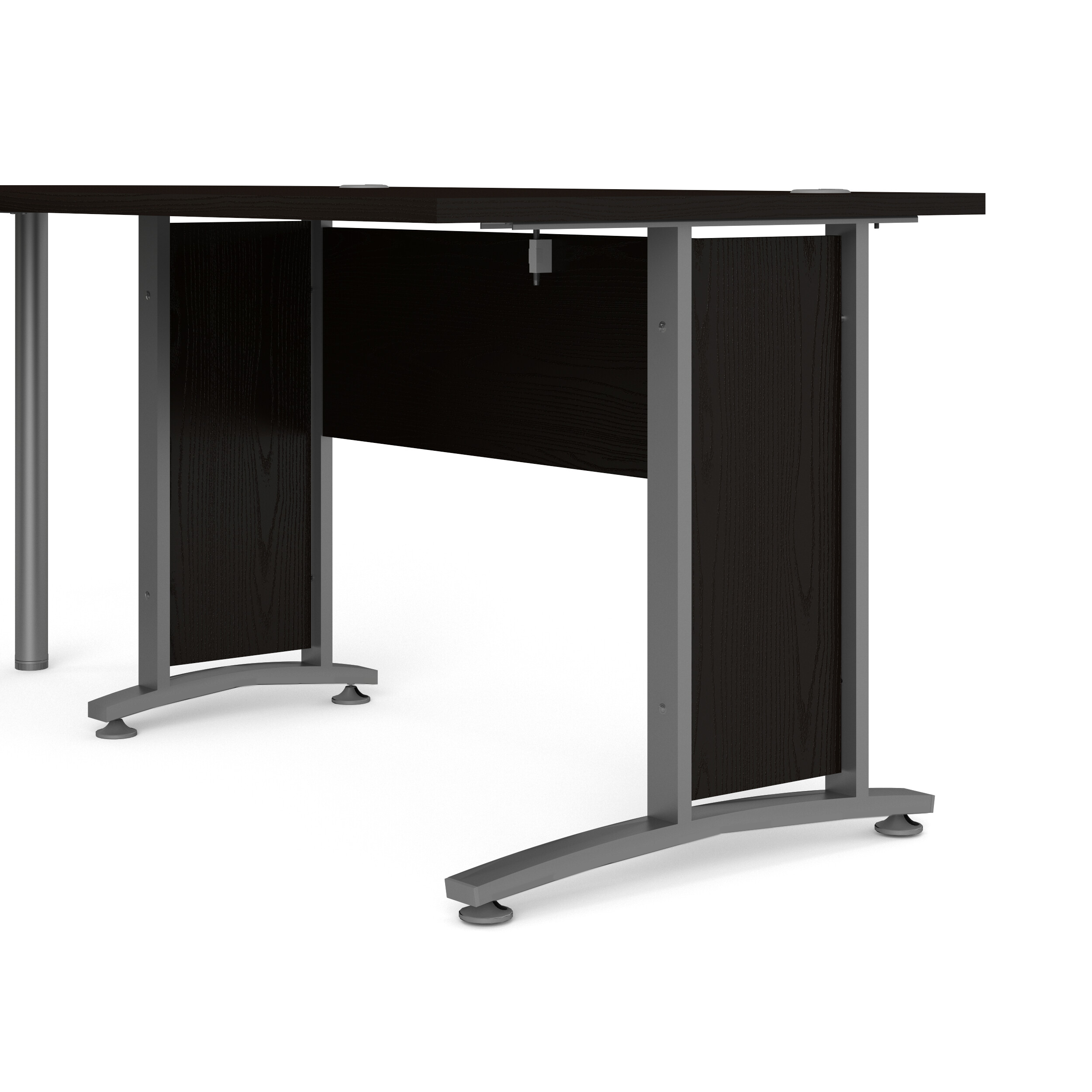 Set Esquinero de 2 Escritorios Negros con Base Metálica y Estructura de Madera Industrial