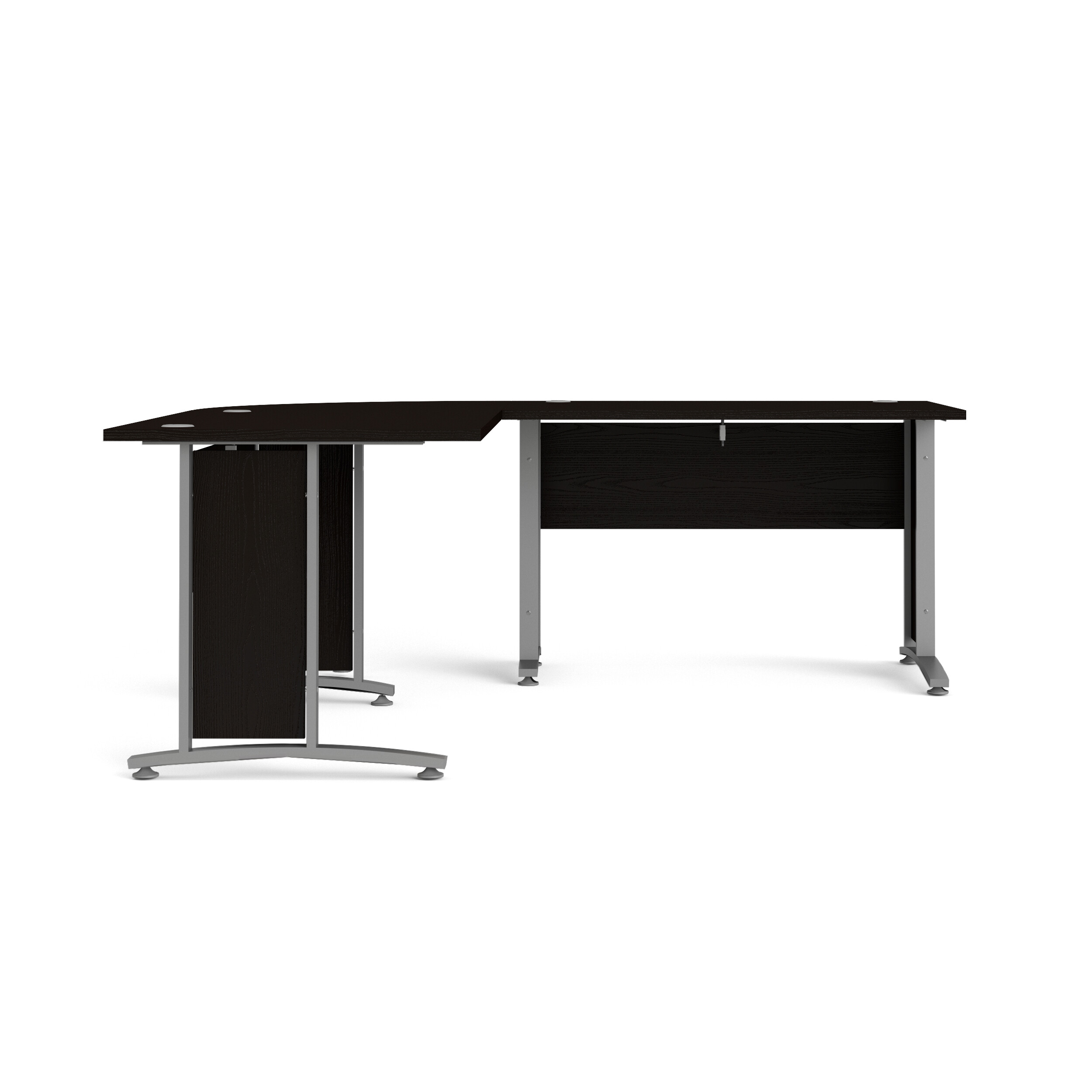 Set Esquinero de 2 Escritorios Negros con Base Metálica y Estructura de Madera Industrial