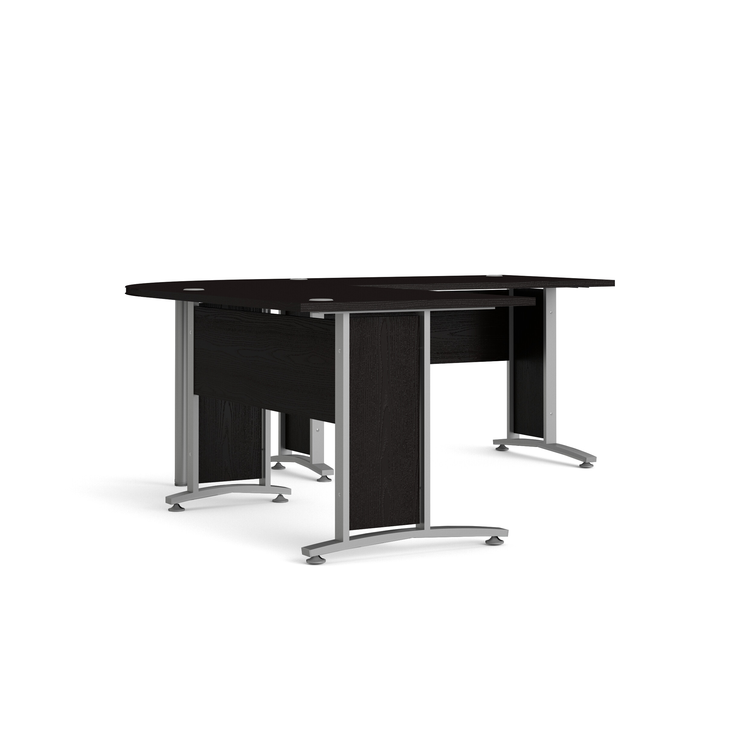 Set Esquinero de 2 Escritorios Negros con Base Metálica y Estructura de Madera Industrial