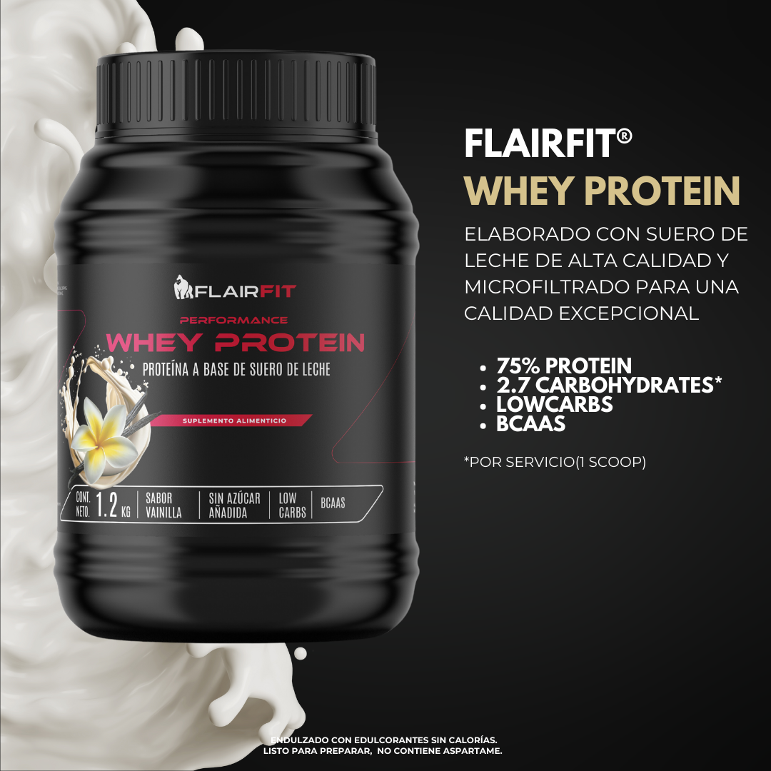 Flairfit® Whey Protein, Proteína Suero De Leche, Low Carbs 1.2 Kg, Sabor Vainilla.