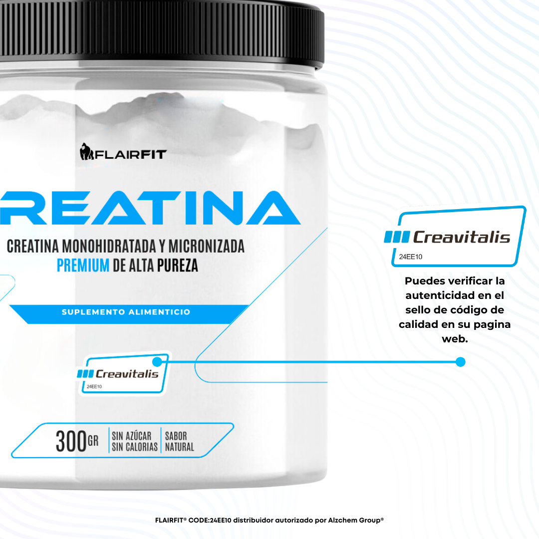 Flairfit® Creatina Híbrida Monohidratada Y Micronizada Creavitalis® Patente De Alta Pureza En Polvo De Los Creadores De Creapure® 150g, Sabor Natural