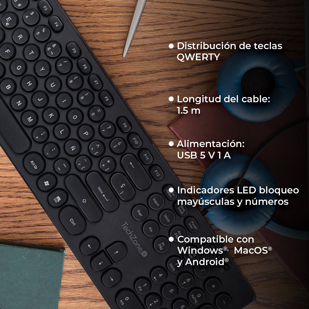 Teclado Alámbrico TechZone OVAL BLACK TechZone Colors