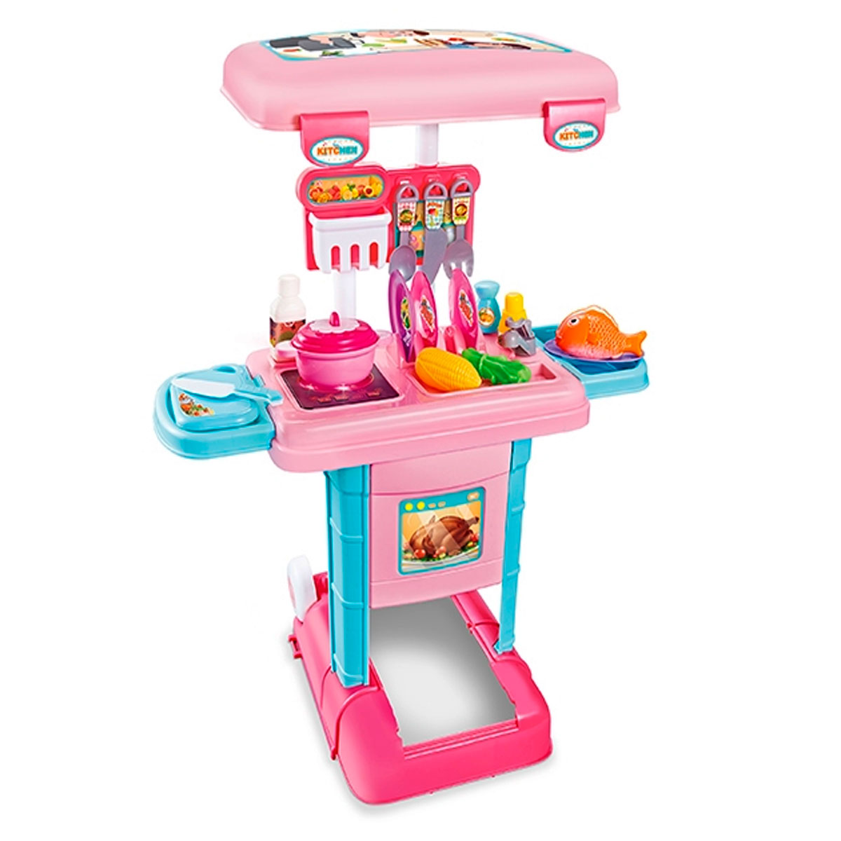 Juguete de Cocina Maleta Cocinita 3en1 34 Piezas Rosa