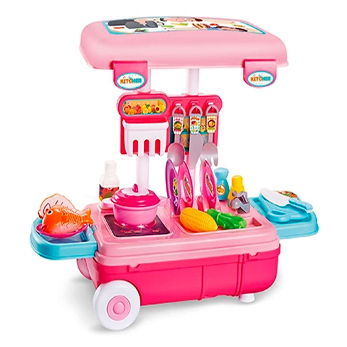 Juguete de Cocina Maleta Cocinita 3en1 34 Piezas Rosa