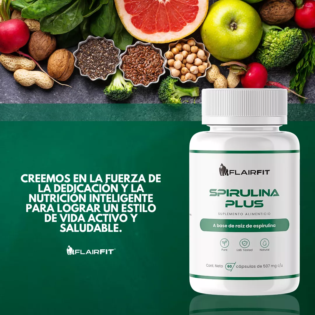 Suplemento Premium Flairfit® Alga de Spirulina Plus, Espirulina, 60 Cápsulas