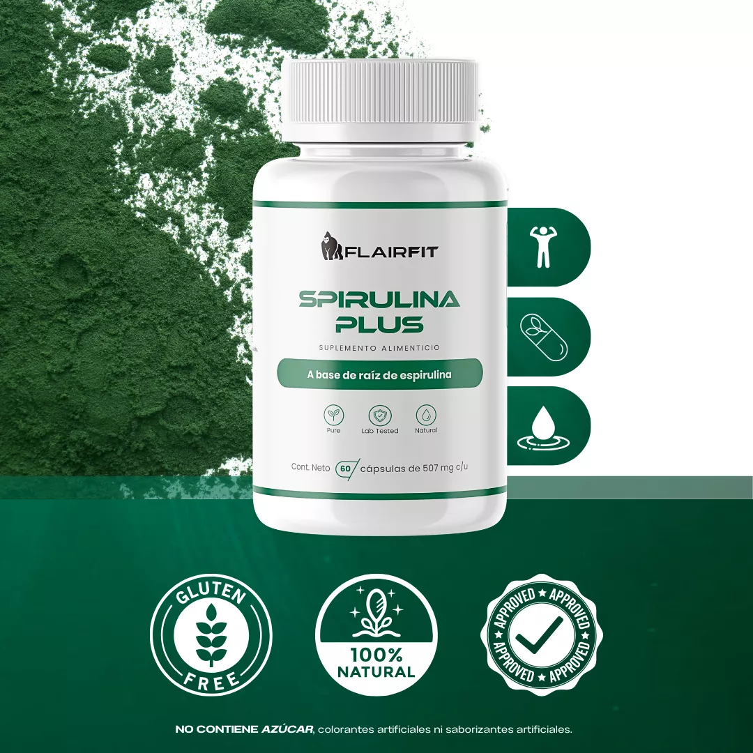 Suplemento Premium Flairfit® Alga de Spirulina Plus, Espirulina, 60 Cápsulas