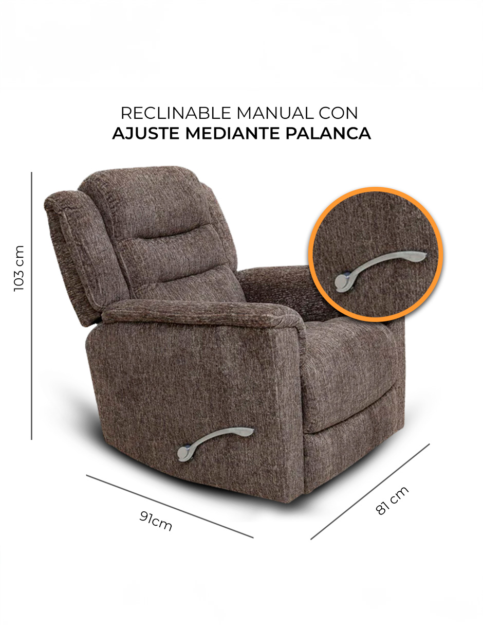 Sillón Reclinable Giratorio con Mecedora Brodi de tela color Café