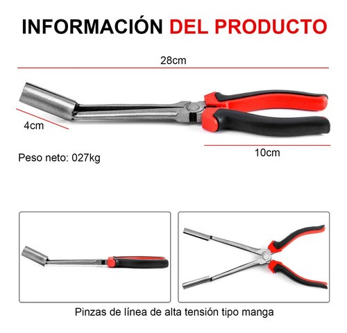 Pinzas Largas Profundas Aisladas Para Cables De Bujias rojo negro