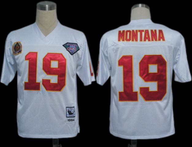 Fantastico! Jersey Jefes Kansas City Chiefs BORDADO Joe Montana 19 Retro Blanco Talla XL