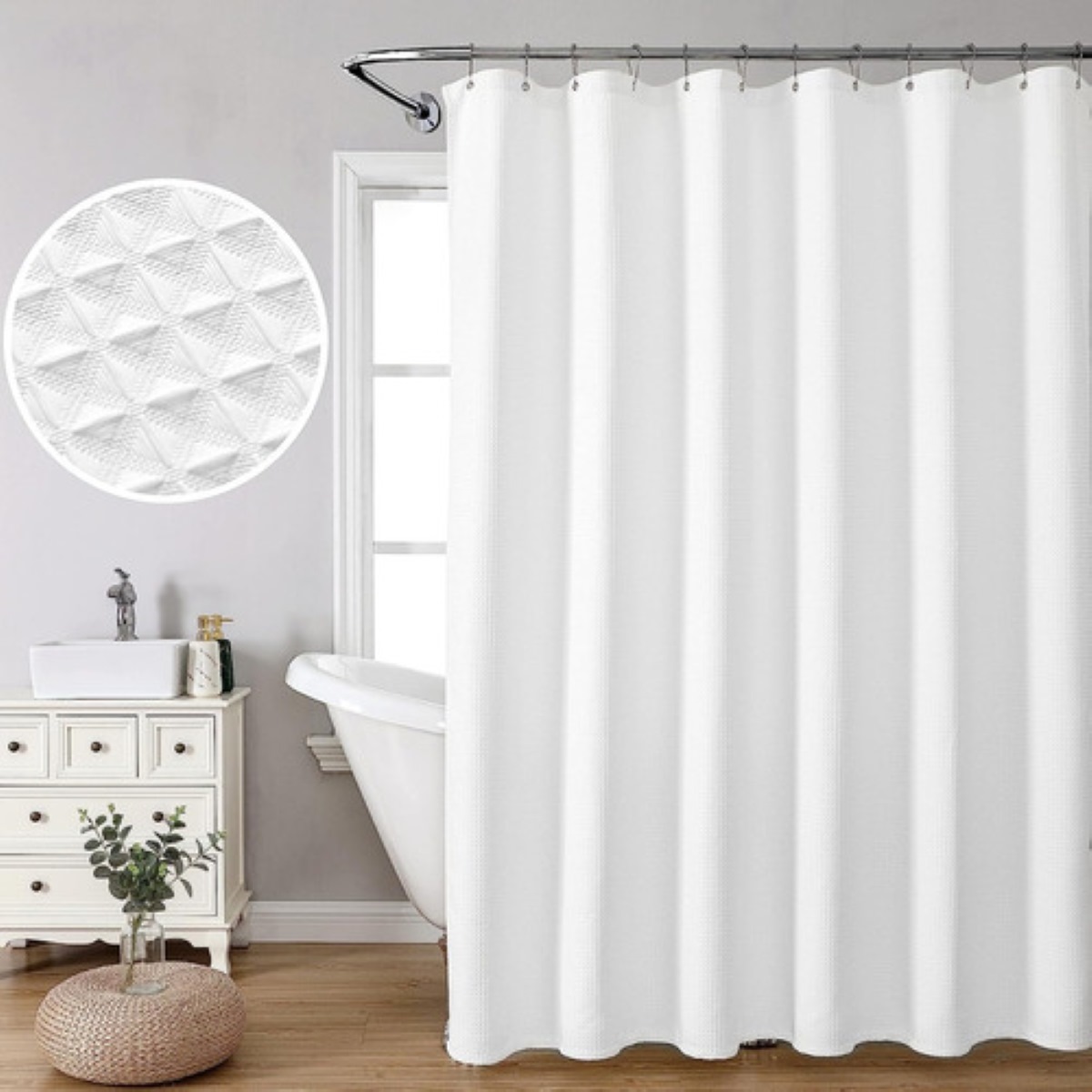 Cortina De Baño De Tela 180 cm x 180 cm Impermeable blanco