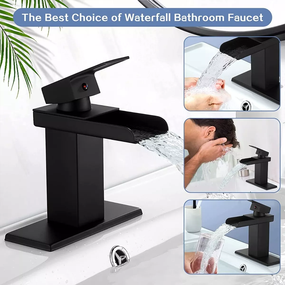Llave Monomando Mezcladora Lavabo Baño Cascada Acero 16cm Negro Mate