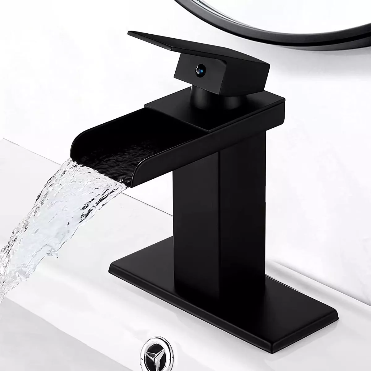 Llave Monomando Mezcladora Lavabo Baño Cascada Acero 16cm Negro Mate