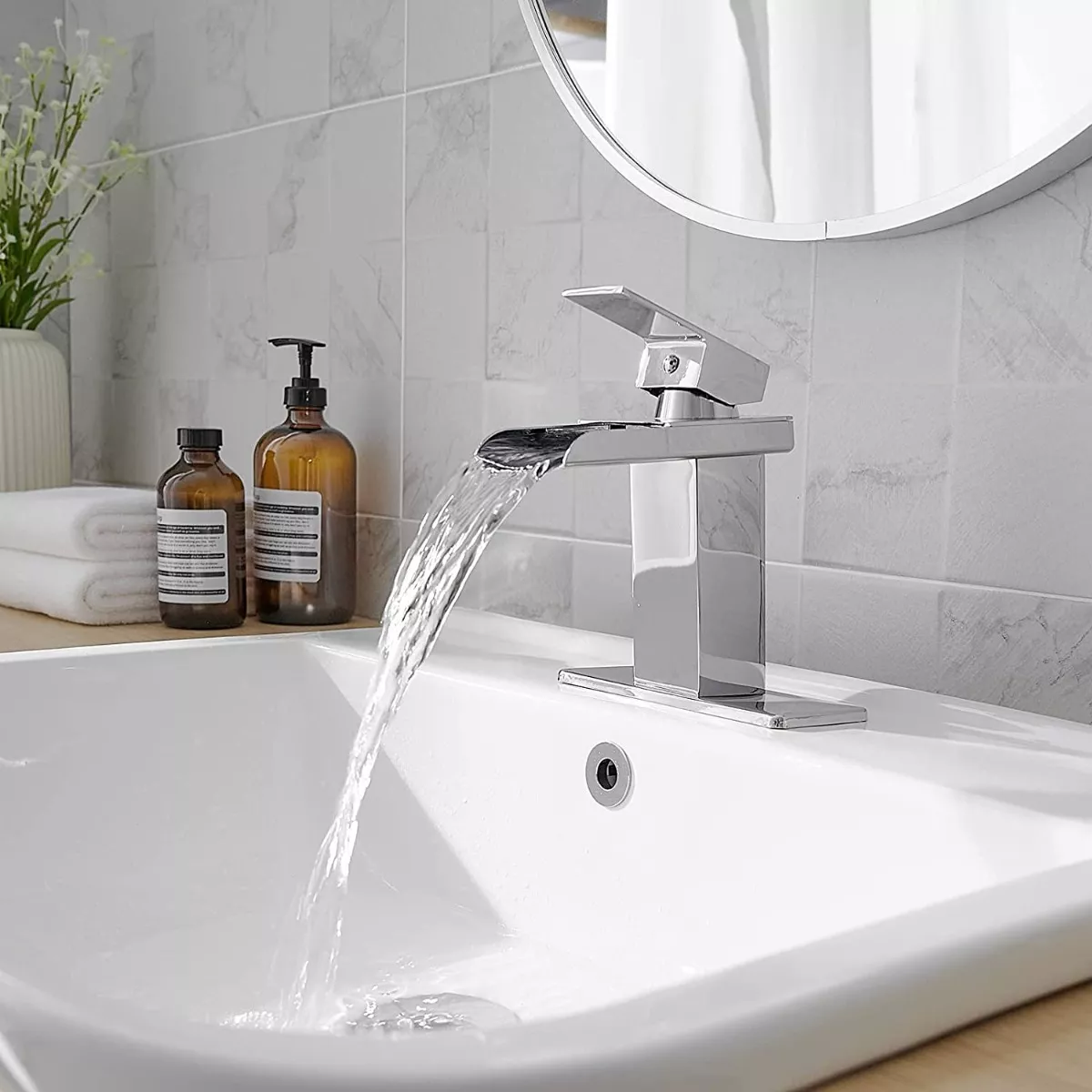 Llave Monomando Mezcladora Lavabo Baño Cascada Acero 16cm Cromo