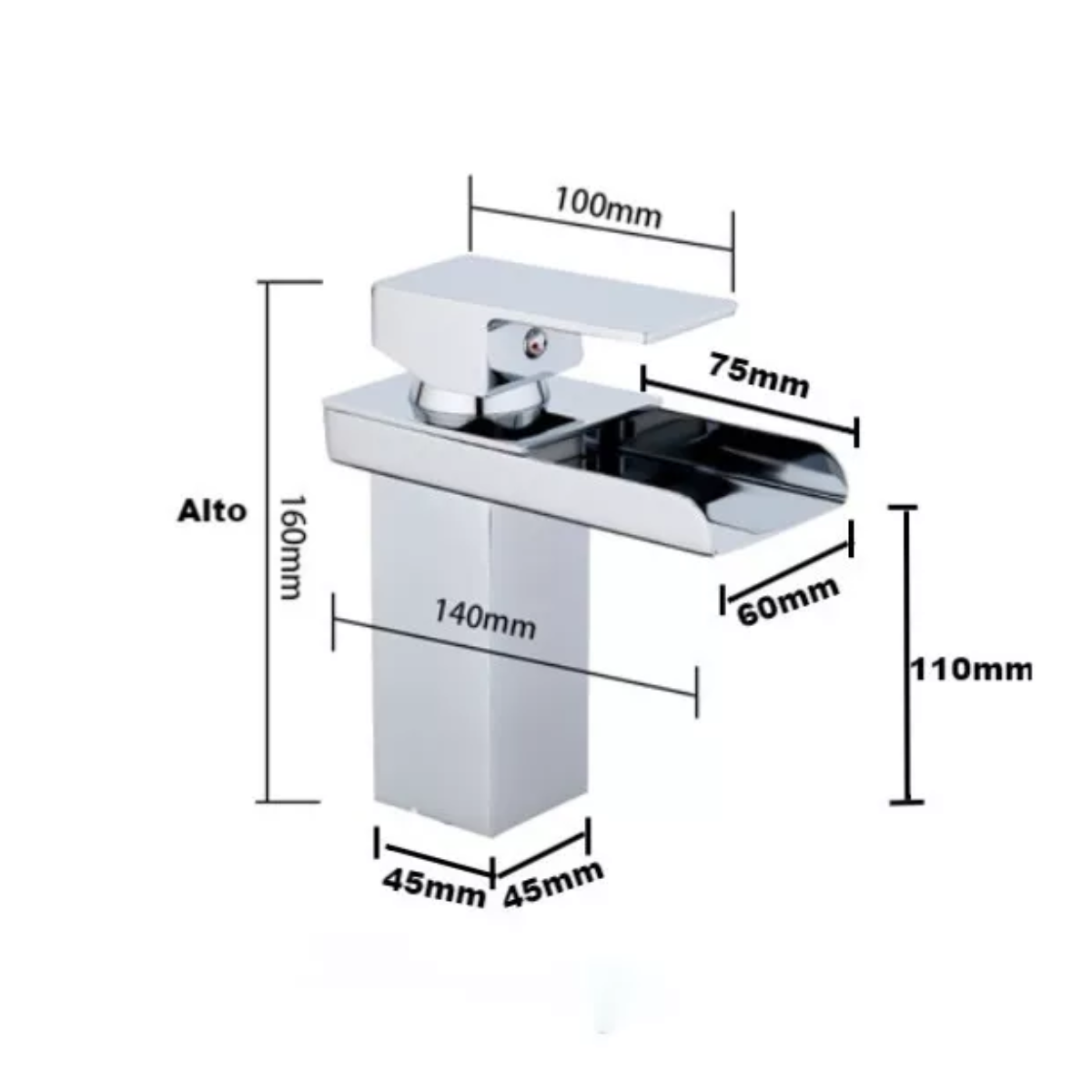 Llave Monomando Mezcladora Lavabo Baño Cascada Acero 16cm Cromo