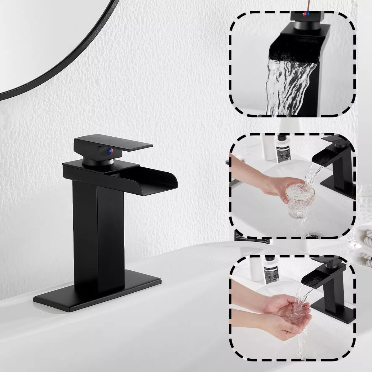 Llave Monomando Mezcladora Lavabo Baño Cascada Acero 16cm Negro Mate