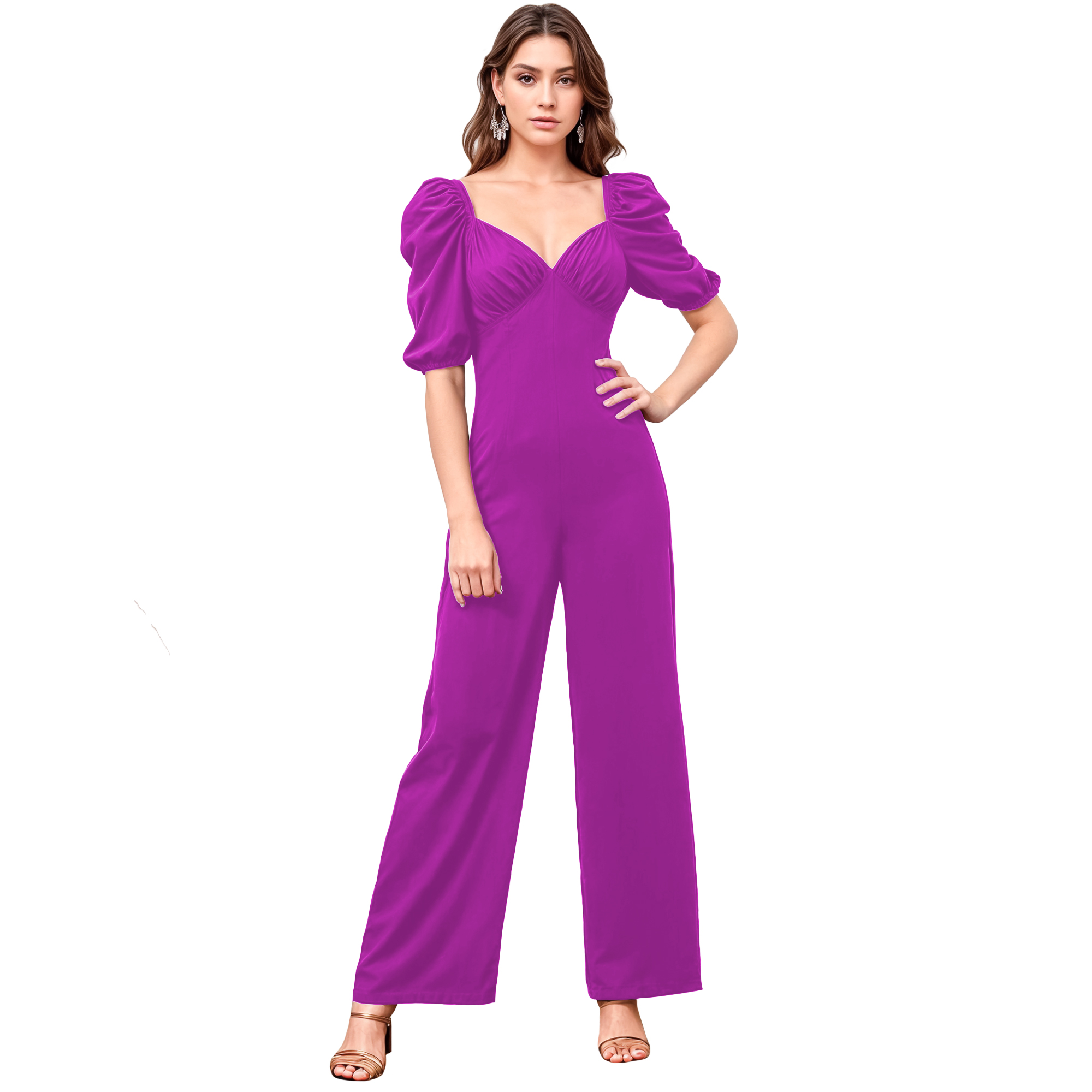 Jumper palazzo enterizo mono jumpsuit casual elegante fiesta largo dama mujer xally 12D escote corazon manga Julieta