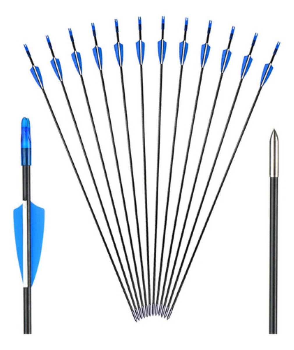 12 Flechas Para Arco Compuesto Recurvo Fibra De Vidrio 6 Mm negro/azul