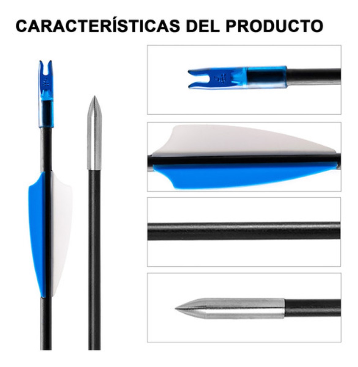 12 Flechas Para Arco Compuesto Recurvo Fibra De Vidrio 6 Mm negro/azul