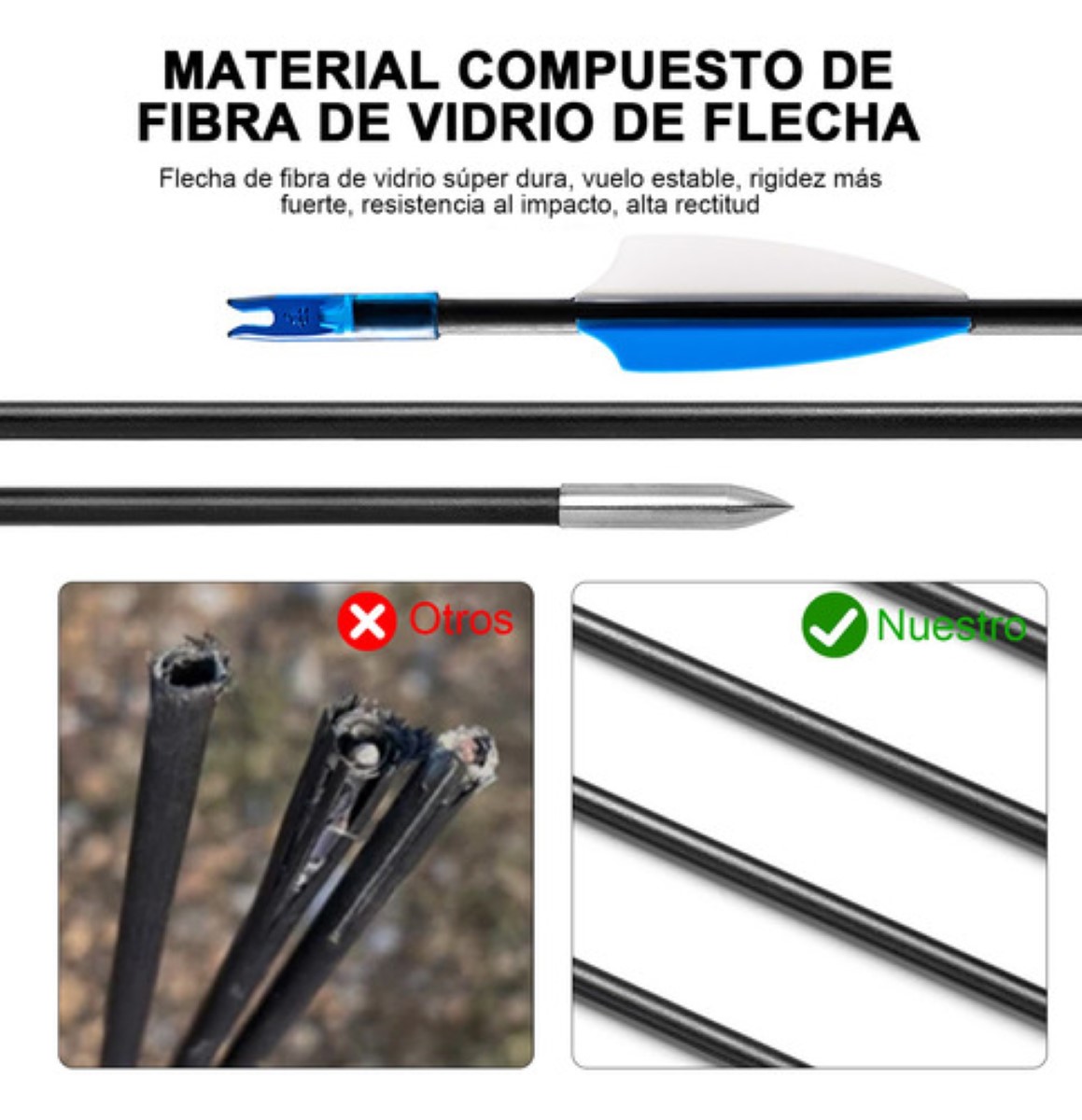 12 Flechas Para Arco Compuesto Recurvo Fibra De Vidrio 6 Mm negro/azul