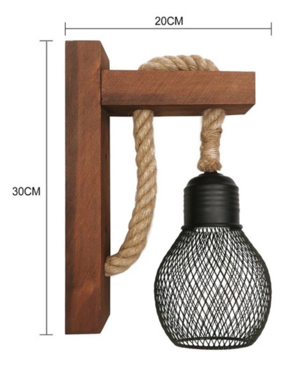 Lámpara Pared Estilo Vintage Cuerda Madera Rústica 1 pz
