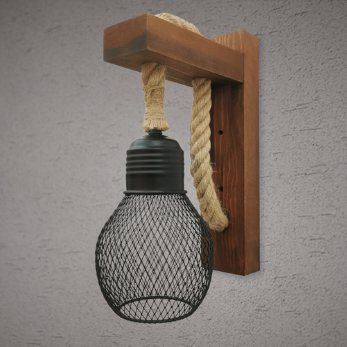 Lámpara Pared Estilo Vintage Cuerda Madera Rústica 1 pz