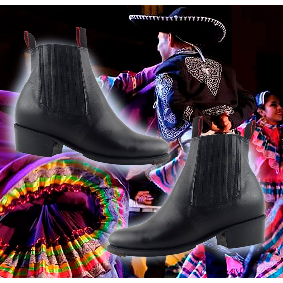 Bota Botín Danza Folklorica Regional Baile 100% Piel Negro 245-n