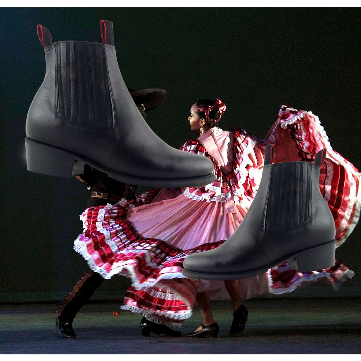 Bota Botín Danza Folklorica Regional Baile 100% Piel Negro 245-n