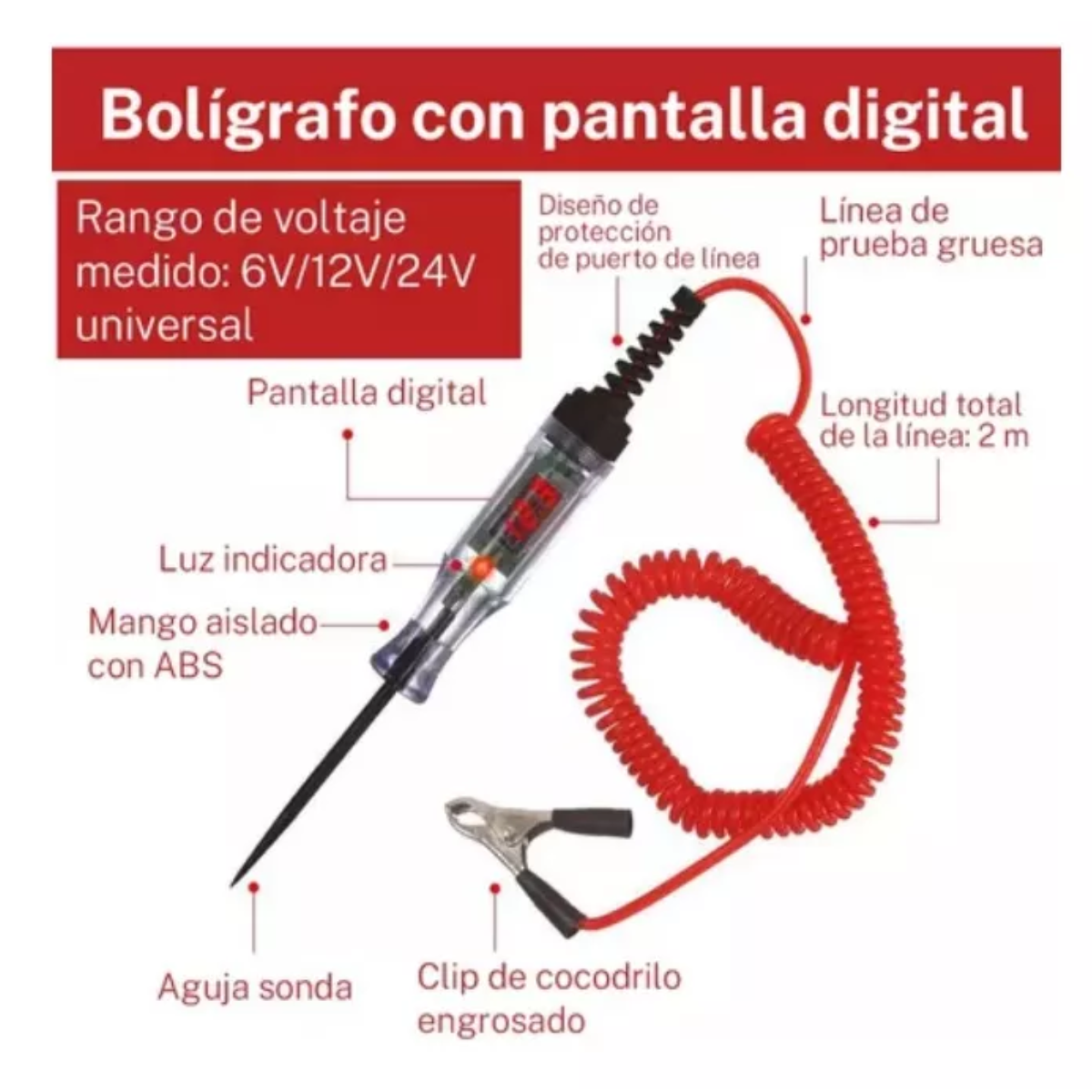 Probador De Corriente Automotriz Bolígrafo 6v-12v-24v-48v