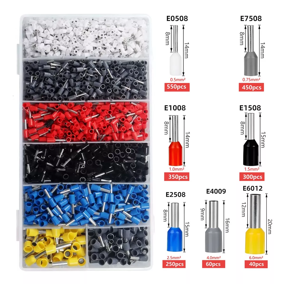Set Terminales Aisladas Conectores Para Cable Eléctricos 2000pcs