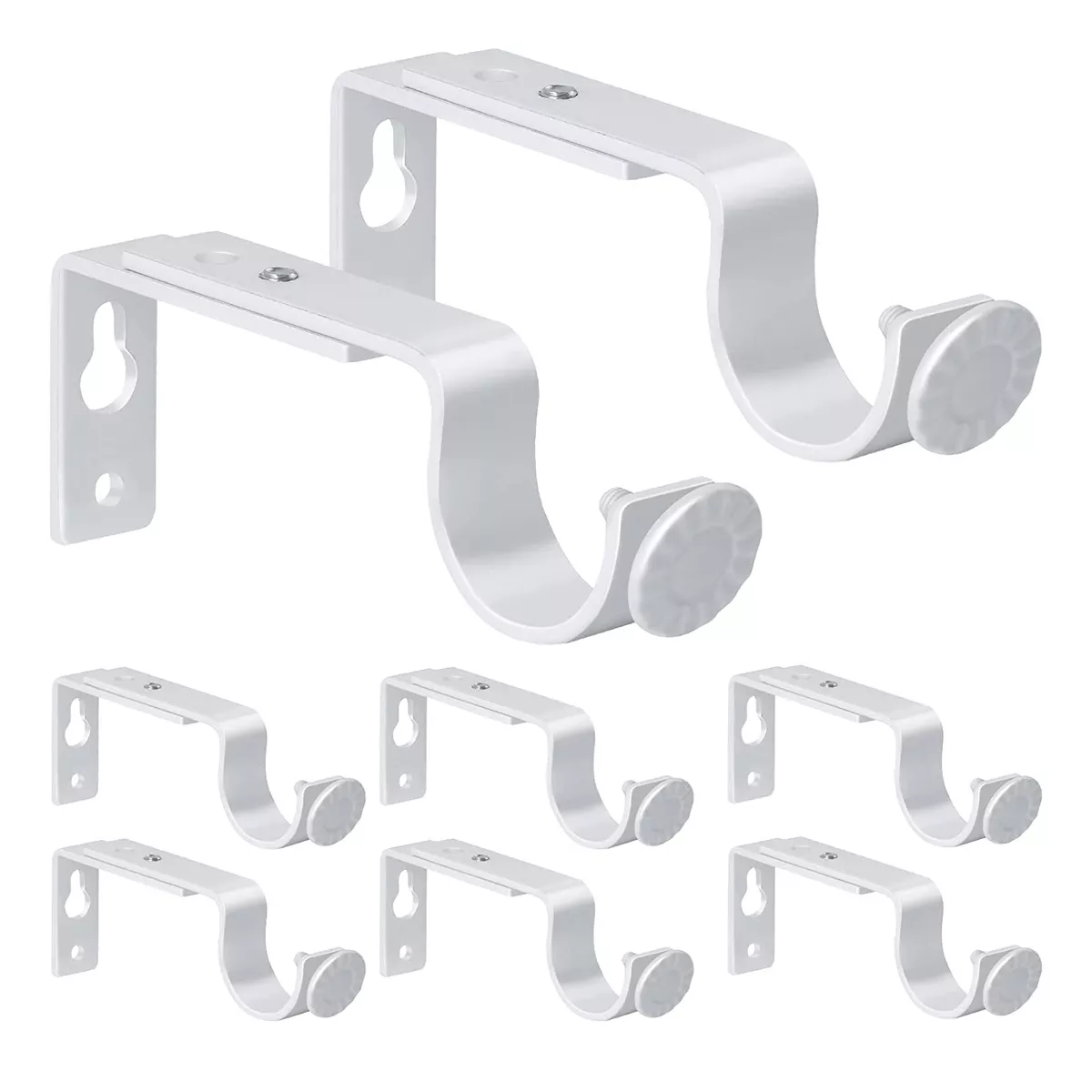 Set Soporte Cortinero Para Pared Ajustable Gancho 8 Pzas Blanco