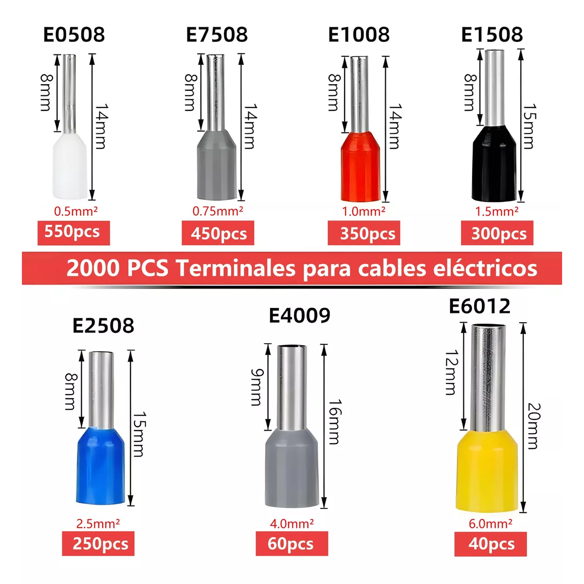 Set Terminales Aisladas Conectores Para Cable Eléctricos 2000pcs