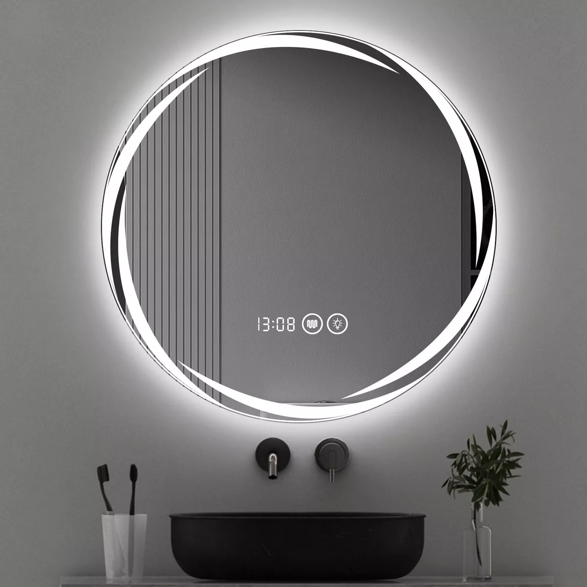 Espejo Led Baño Touch 3 Modo Con Antivaho Hora Temp 60x60cm