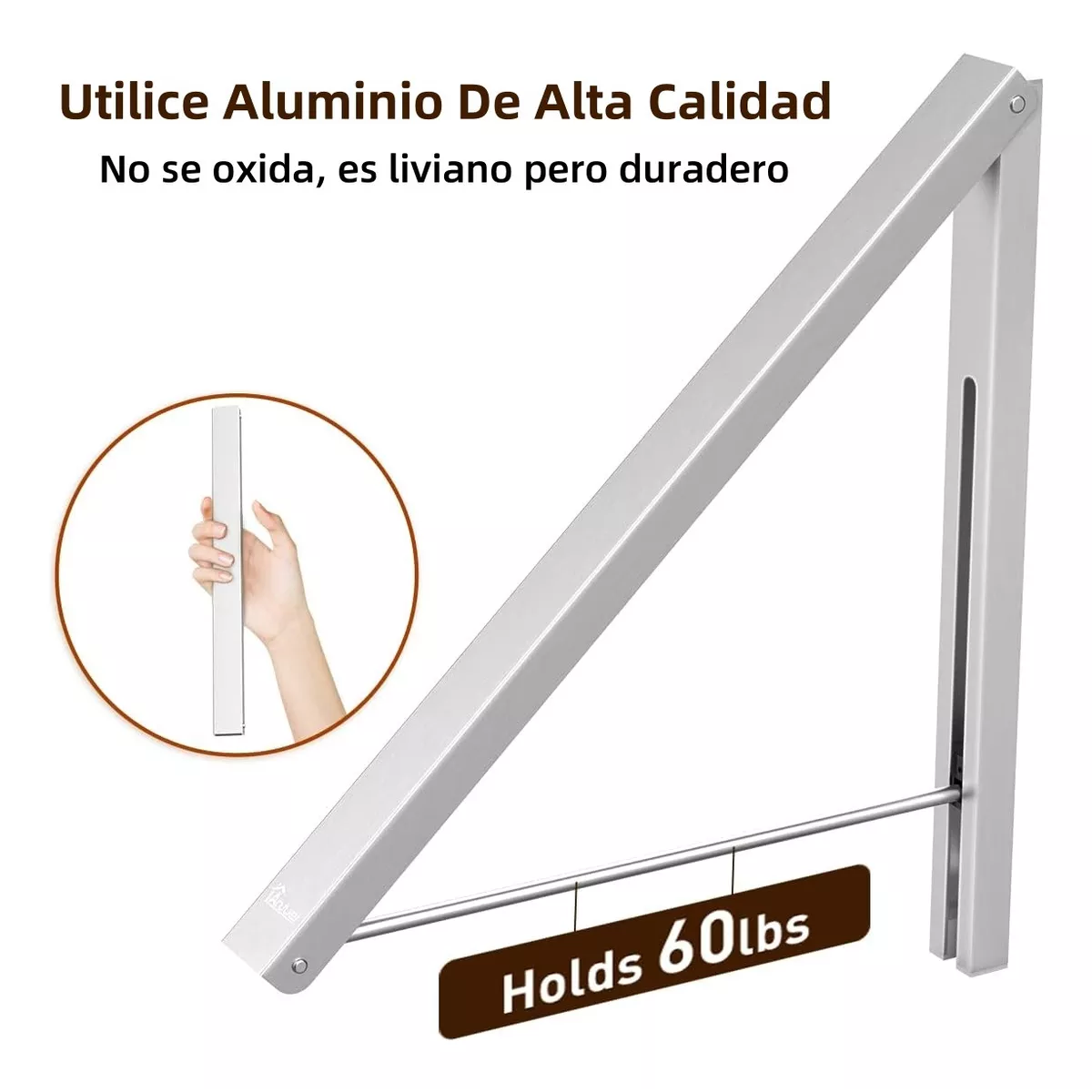 Ganchos Para Ropa Plegable En Pared Y 80cm Metal Barra
