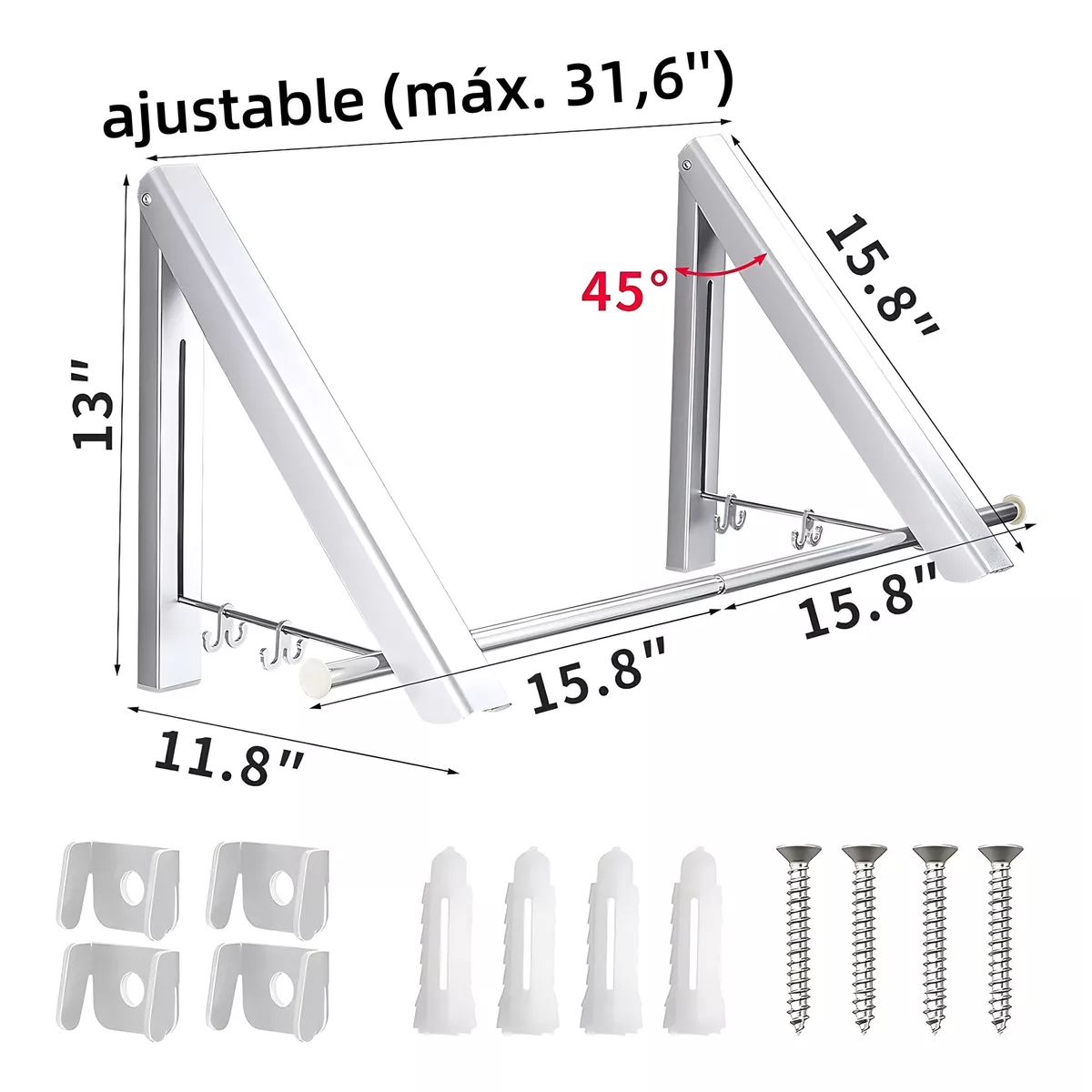 Ganchos Para Ropa Plegable En Pared Y 80cm Metal Barra