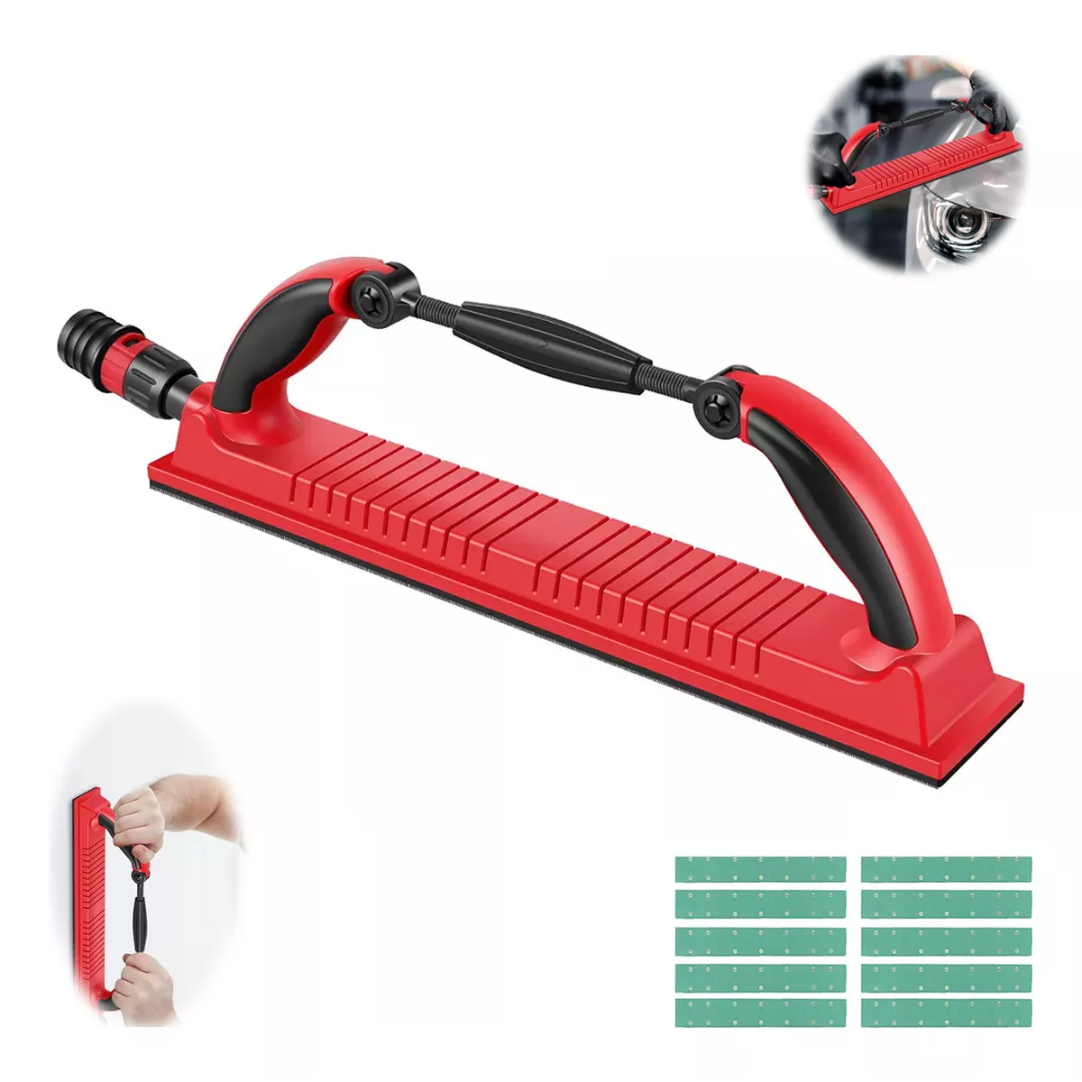 Garlopa Lijas Velcro 10 Hojas Lijadora Con Aspirador Roja