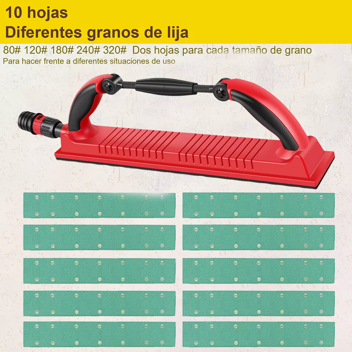 Garlopa Lijas Velcro 10 Hojas Lijadora Con Aspirador Roja