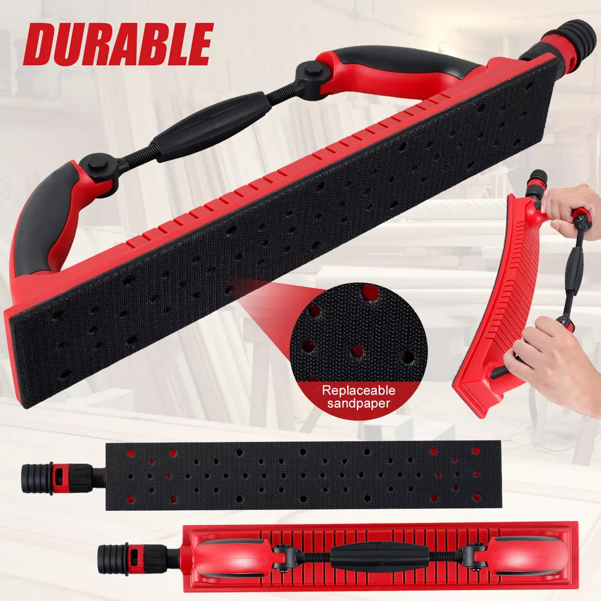 Garlopa Lijas Velcro 10 Hojas Lijadora Con Aspirador Roja