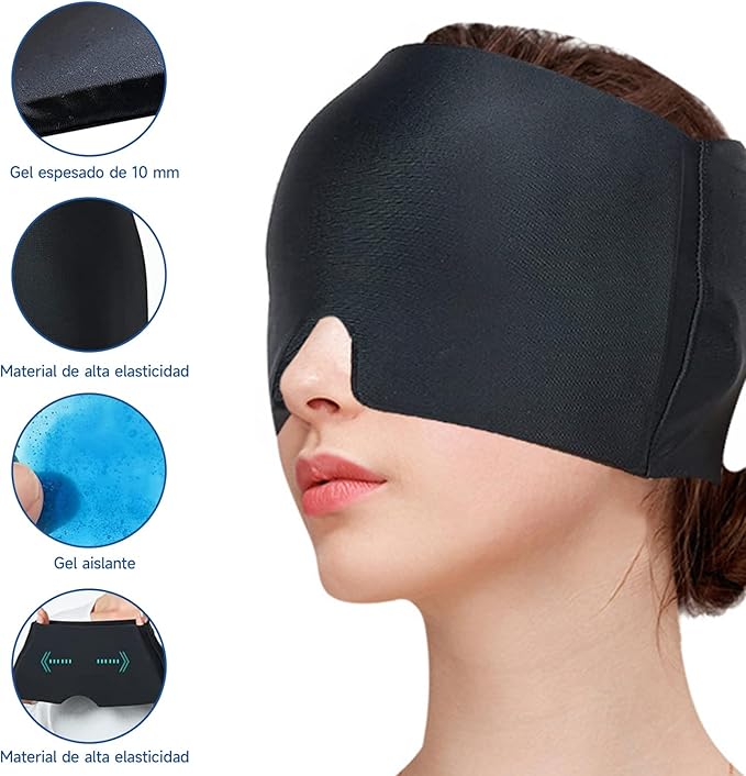 A Gorro para Migraña y Antifaz de Gel para Ojos, Terapia Caliente y Fría
