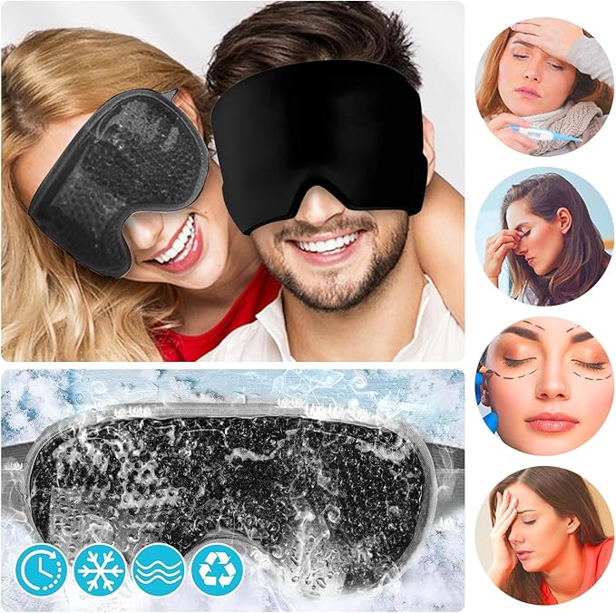 A Gorro para Migraña y Antifaz de Gel para Ojos, Terapia Caliente y Fría