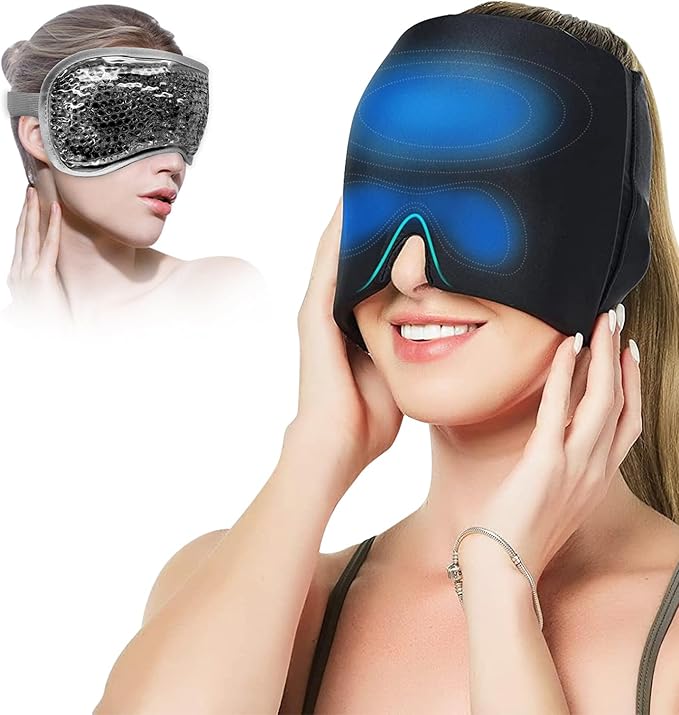 A Gorro para Migraña y Antifaz de Gel para Ojos, Terapia Caliente y Fría
