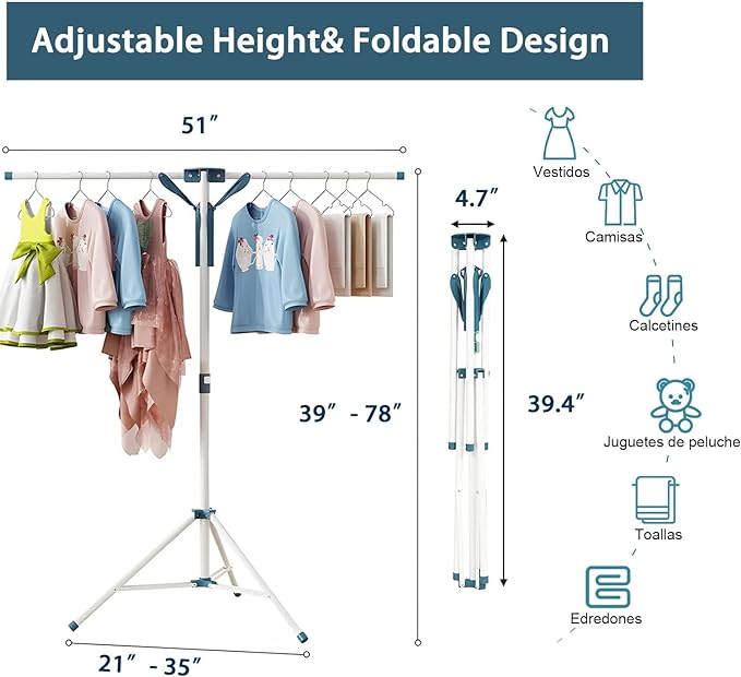 A  Tendedero para Ropa, Plegable Soporte de Secador para Ropa, Trípode, Portátil de Acero Inoxidable