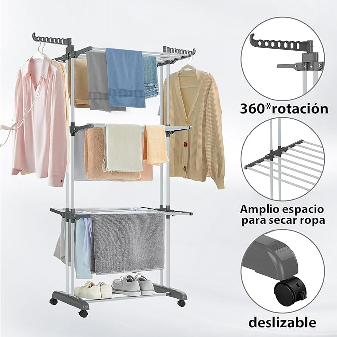 A Tendedero Plegable para Ropa Vertical de 4 Niveles