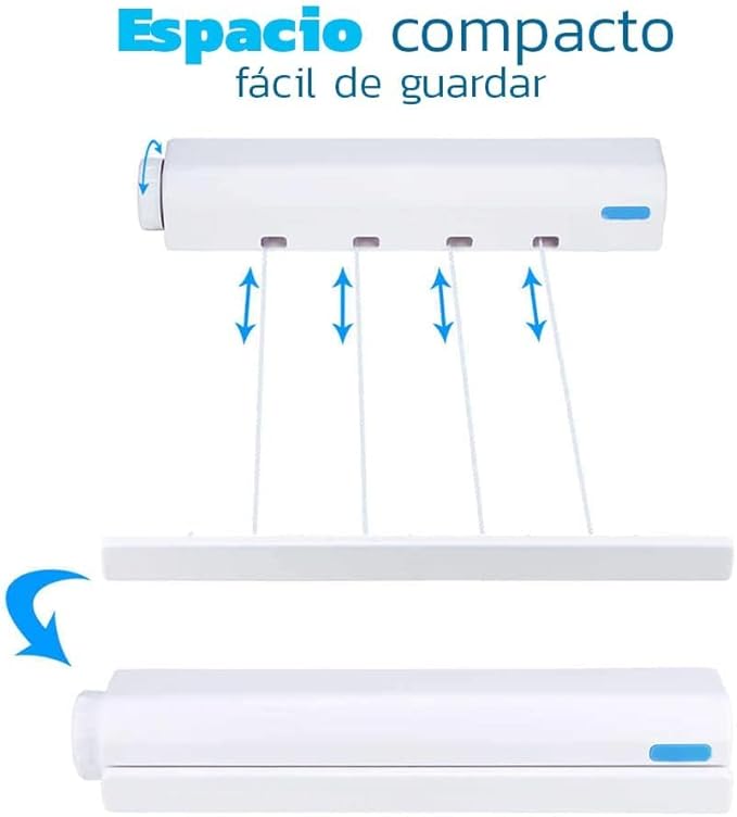 A Tendedero de Ropa Retráctil Plegable, 4 Cables de 3.2 Metros, Ajustable, Fácil de Instalar para Interiores